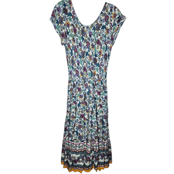 Soft Surroundings Womens Med Sundress Paisley Floral Tiered Midi Beach Boho Blue - Picture 2 of 6